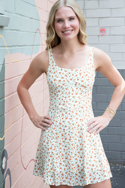  Laney Ditsy Floral Button Detail Dress, Cream Multi