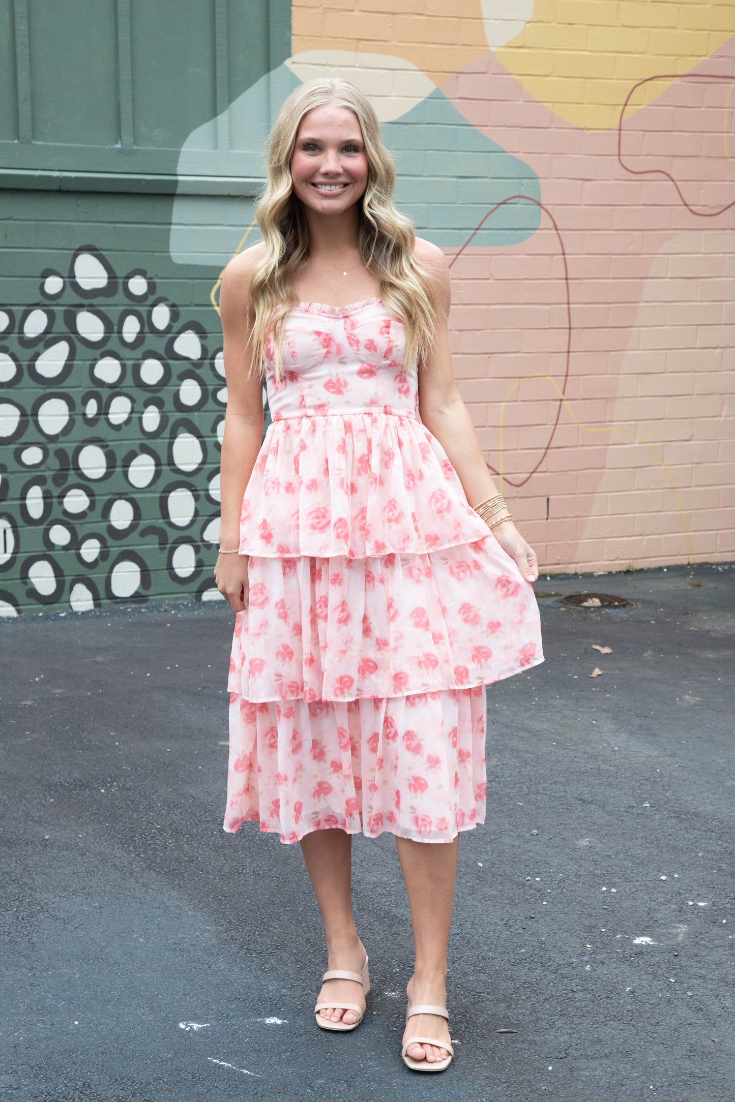  Scottie Tiered Ruffle Dress, Pink Floral