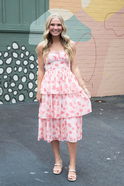  Scottie Tiered Ruffle Dress, Pink Floral
