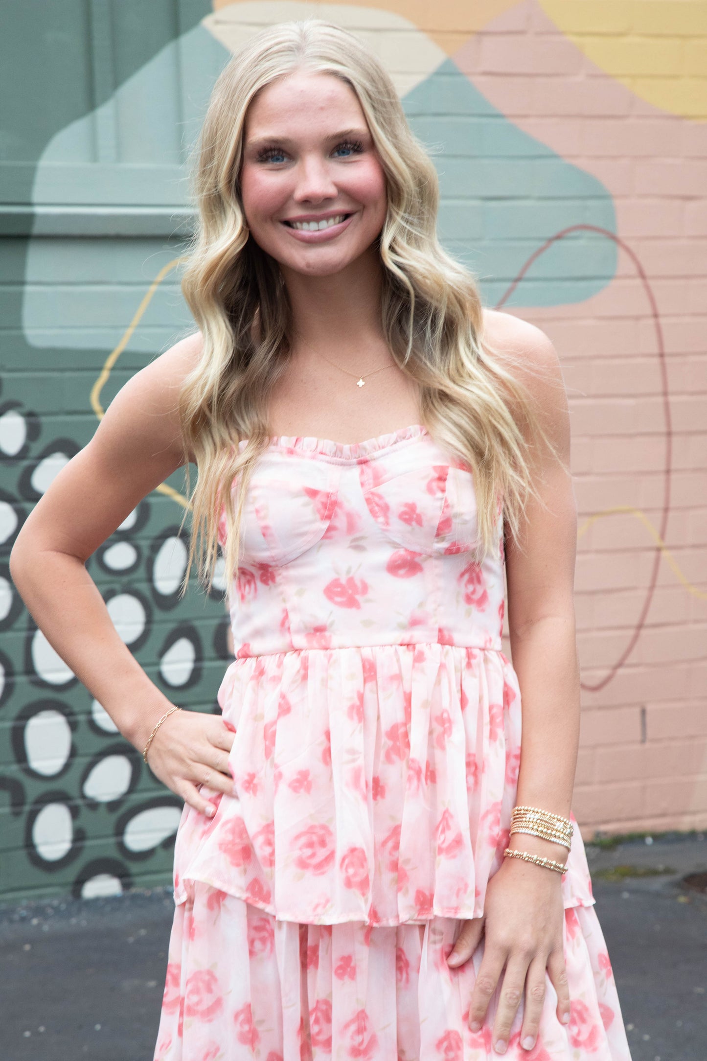  Scottie Tiered Ruffle Dress, Pink Floral