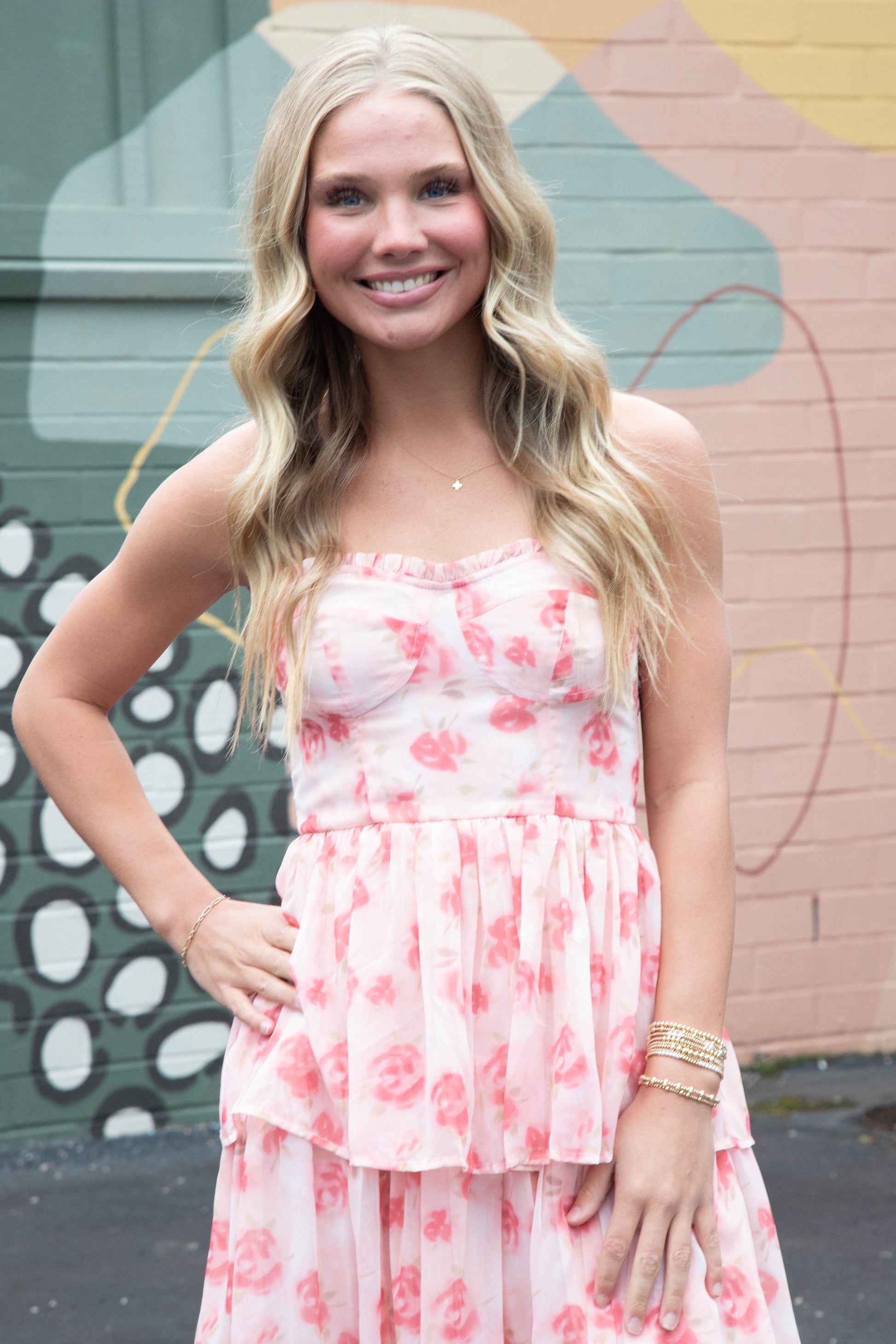  Scottie Tiered Ruffle Dress, Pink Floral