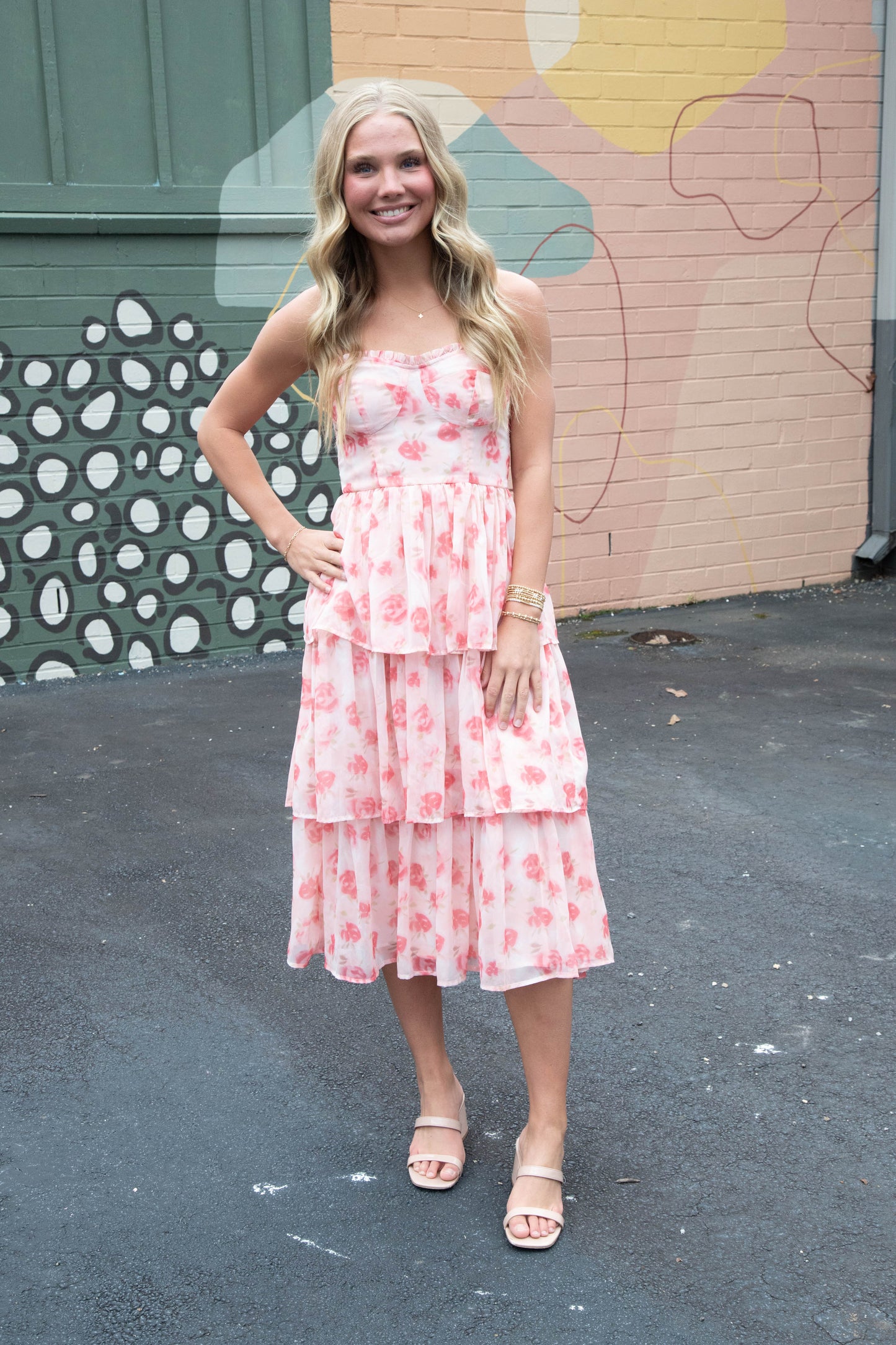  Scottie Tiered Ruffle Dress, Pink Floral