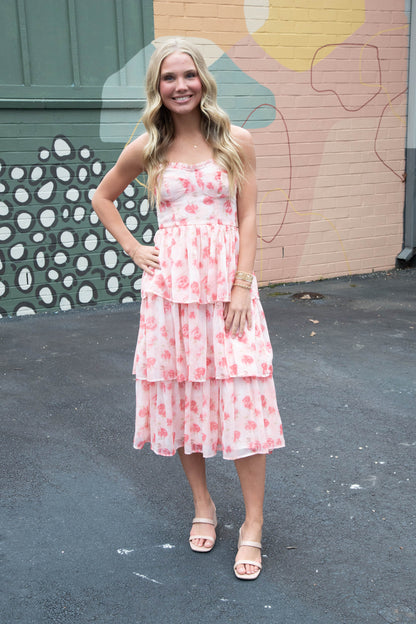  Scottie Tiered Ruffle Dress, Pink Floral