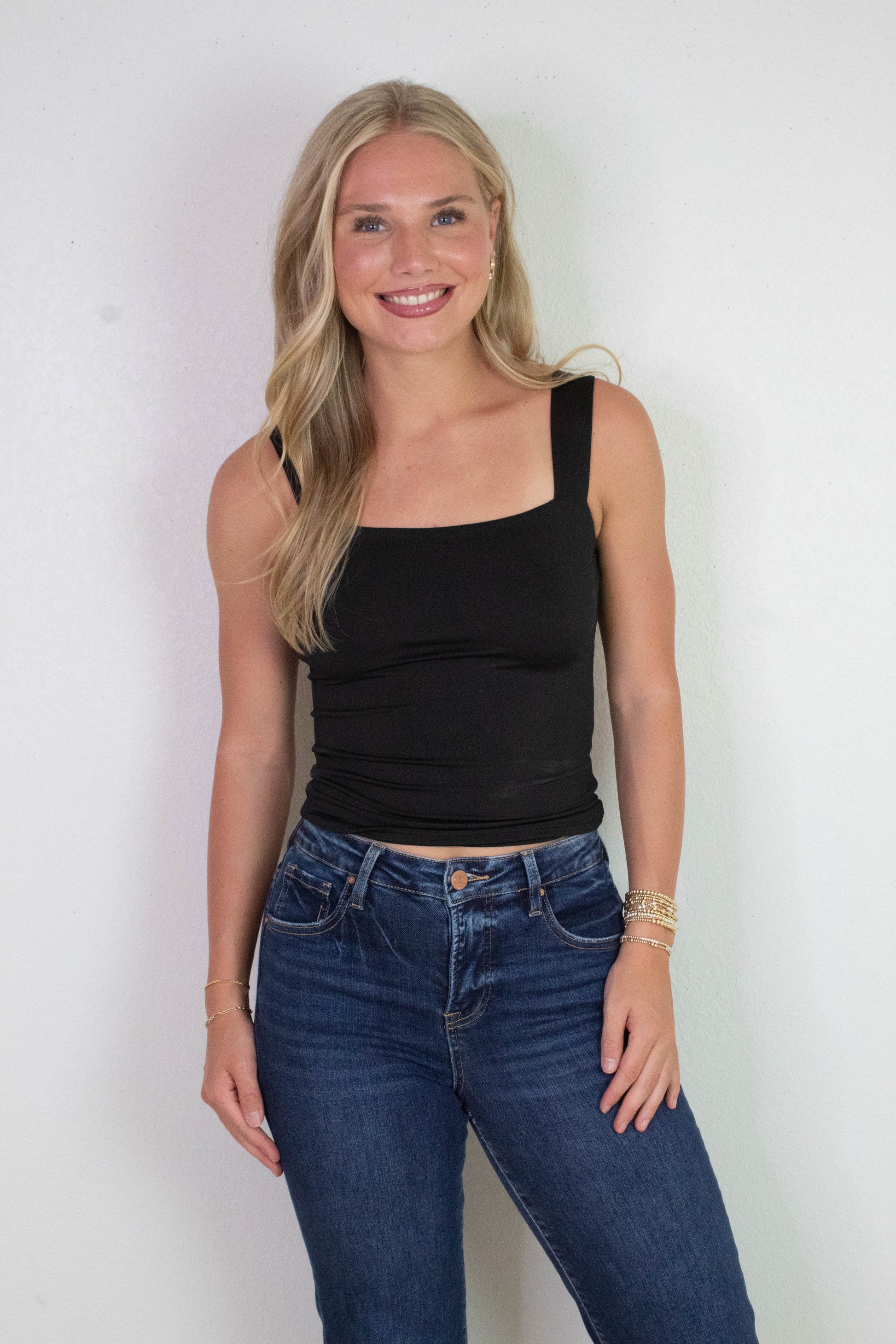 My Shot Square Neck Top, Black