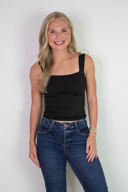  My Shot Square Neck Top, Black