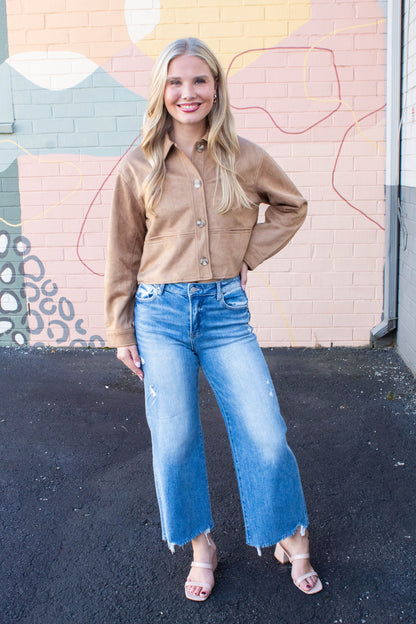 Cleo Suede Collared Jacket, Camel