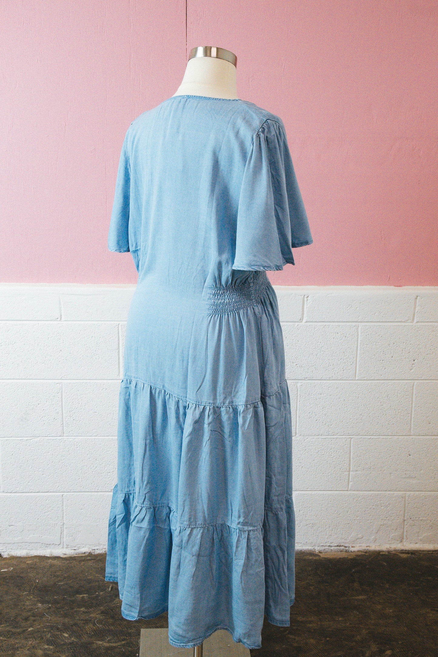  Josie Side Smocked Midi Dress, Light Denim | Plus Size