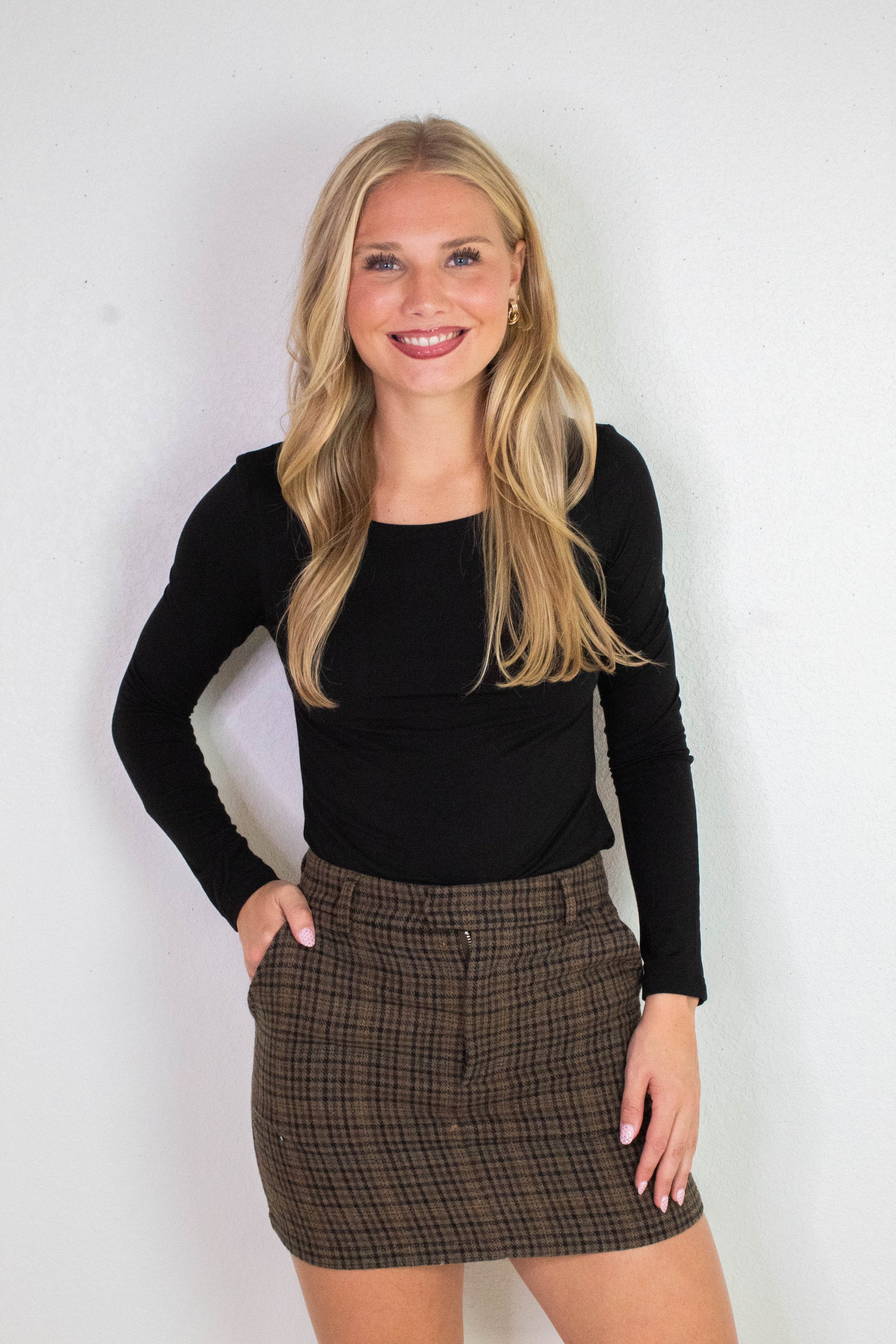  Della Layered Round Neck Top, Black