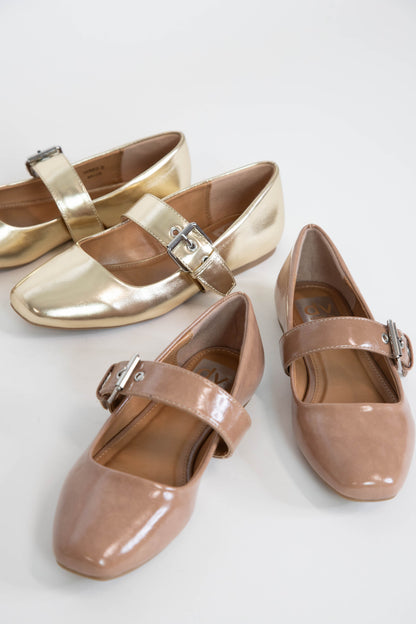  Mellie Buckle Mary Jane Flat, Gold | DV By Dolce Vita