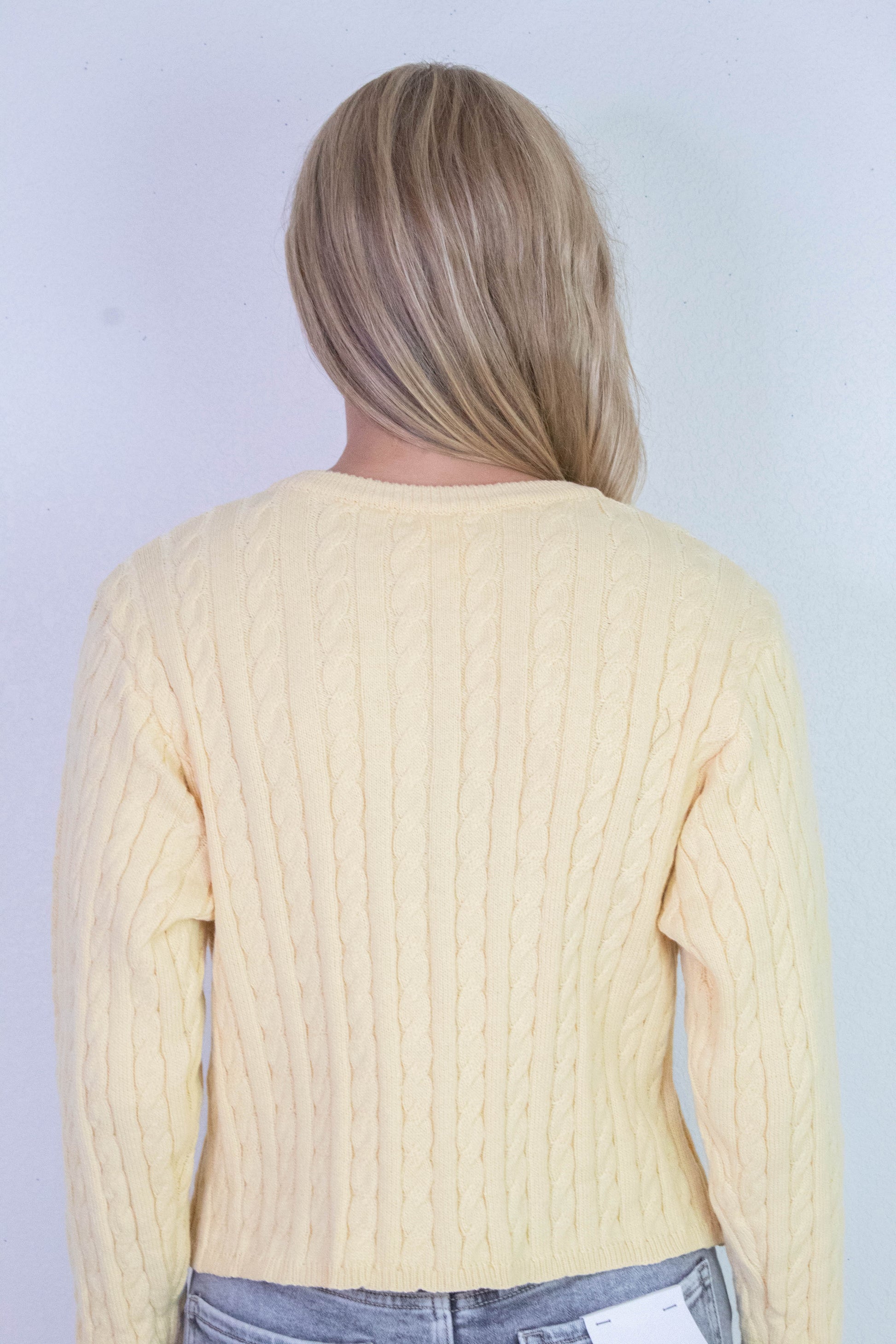  Josephine Cable Knit Boxy Cardigan, Butter