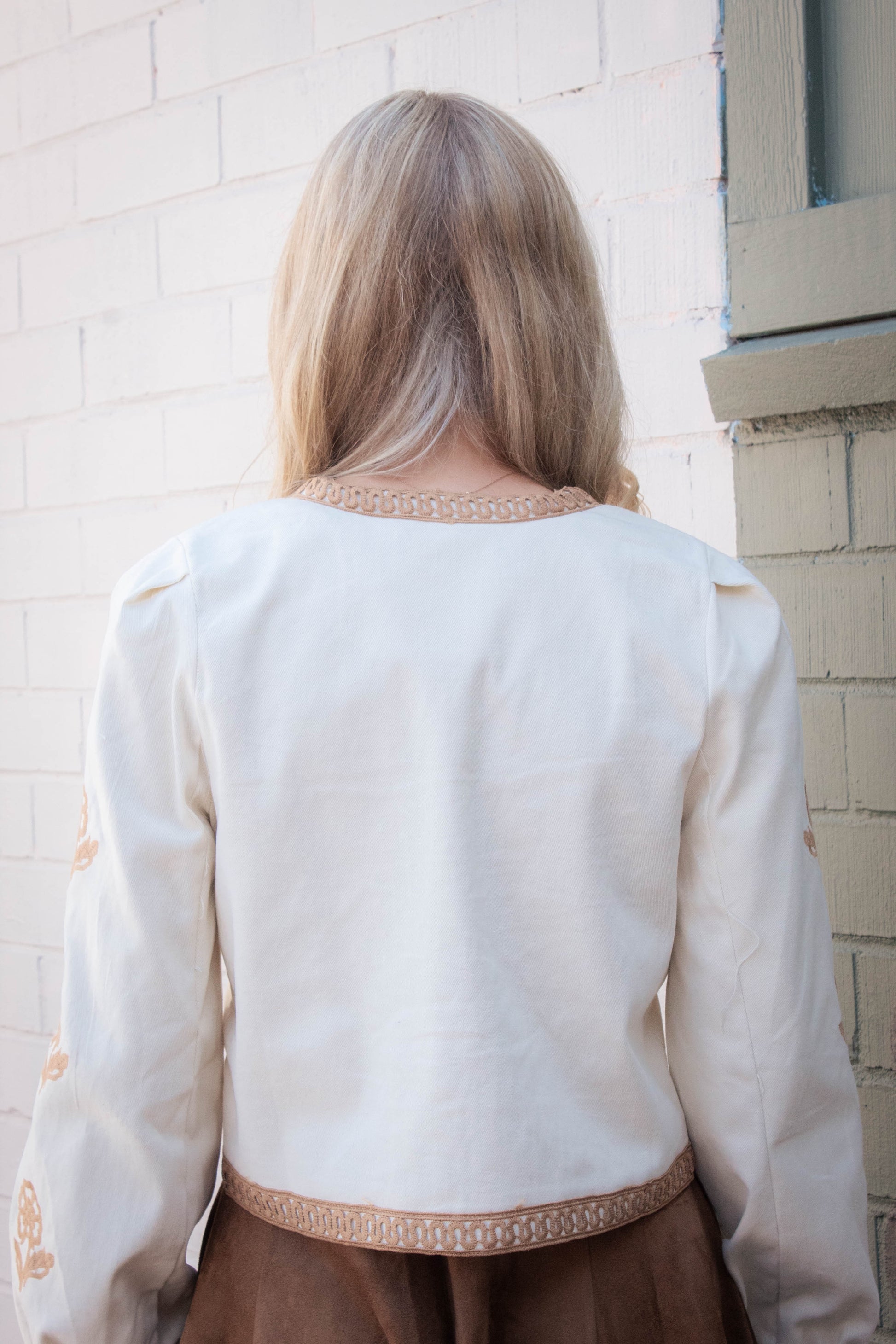  Mia Embroidered Front Tie Jacket, Ecru