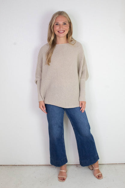  Lily Batwing Boat Neck Sweater, Light Taupe