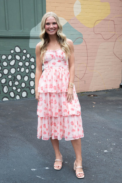  Scottie Tiered Ruffle Dress, Pink Floral