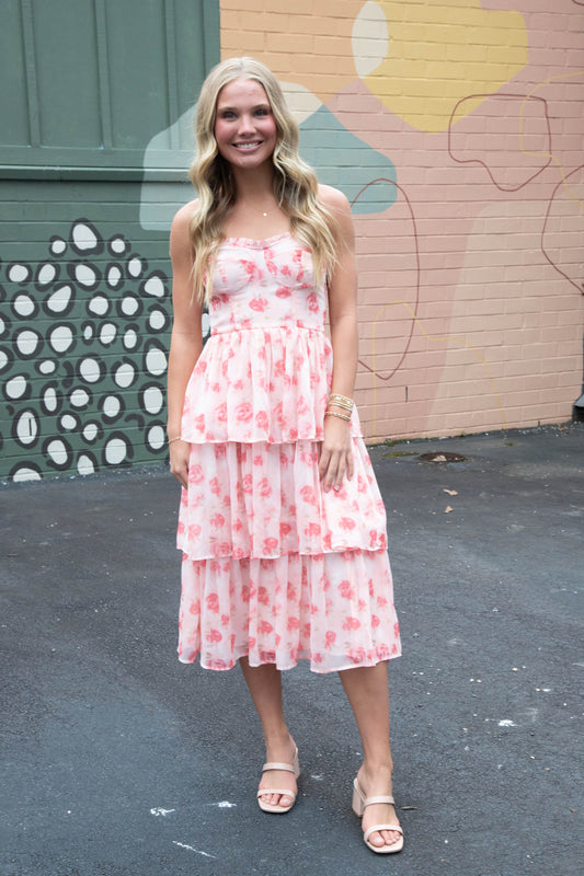  Scottie Tiered Ruffle Dress, Pink Floral