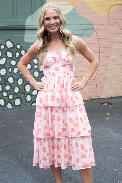  Scottie Tiered Ruffle Dress, Pink Floral