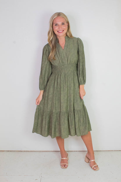  Grace Jacquard Midi Dress, Olive