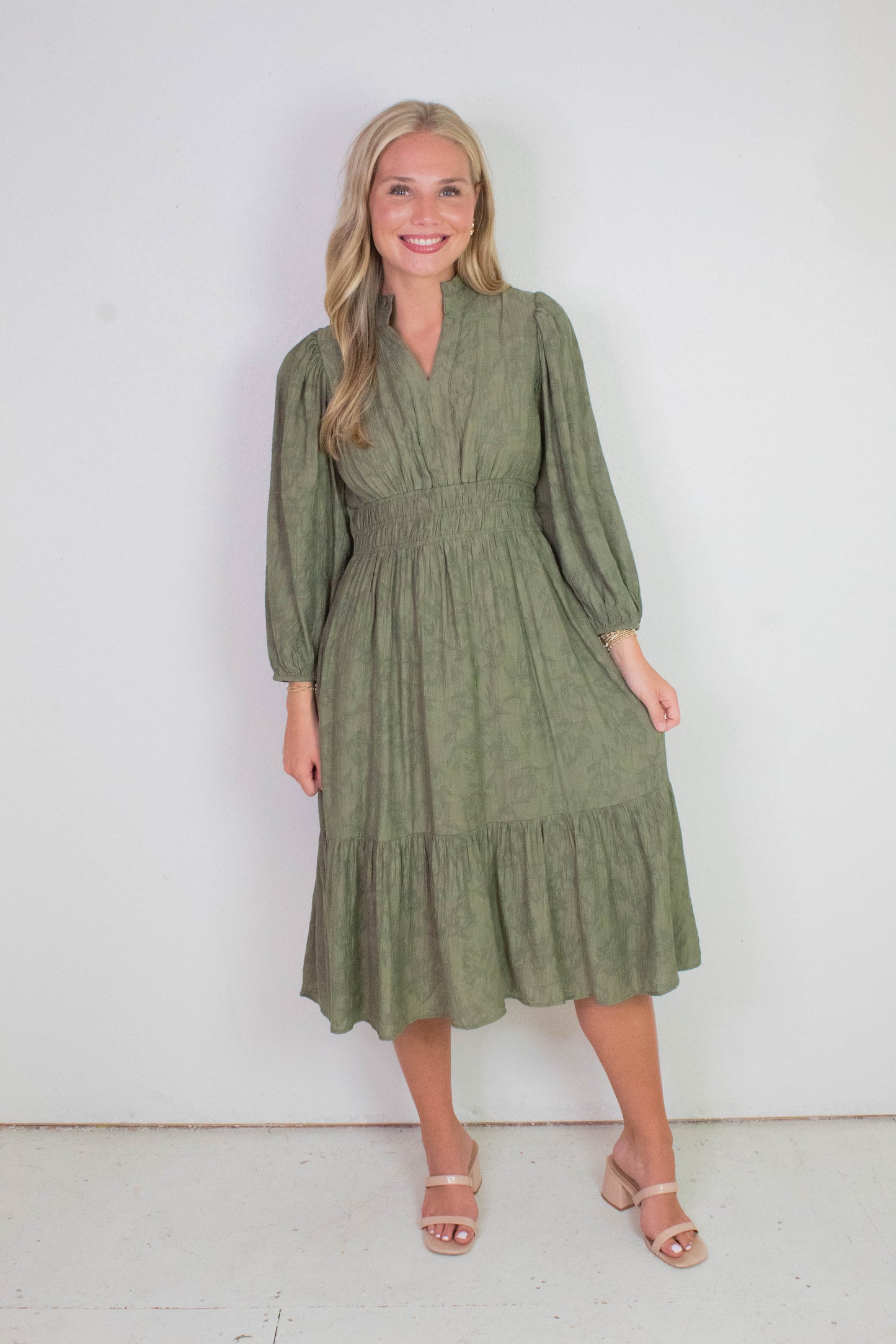  Grace Jacquard Midi Dress, Olive