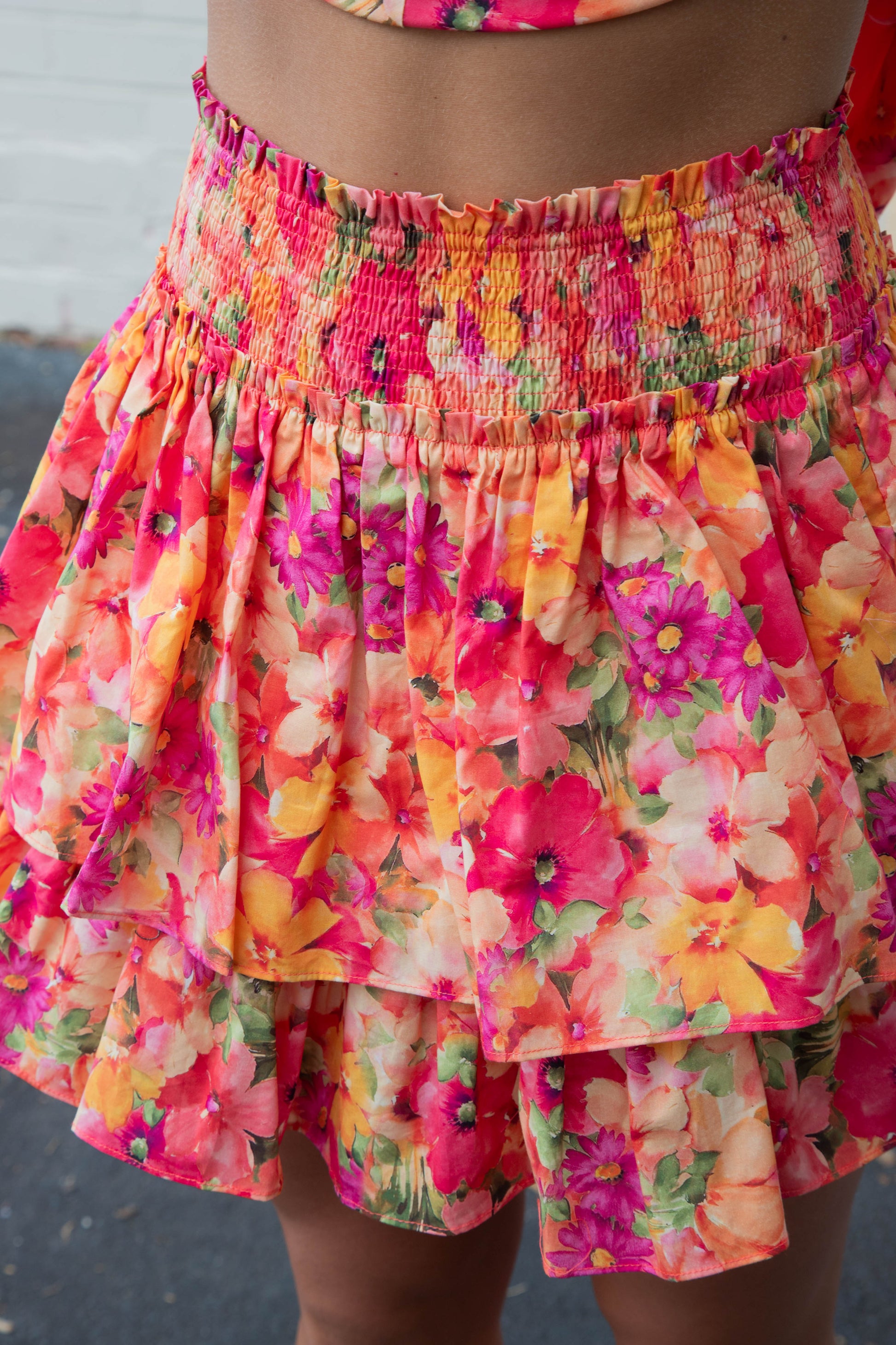  Lilah Ruffle Tiered Skirt, Coral Multi