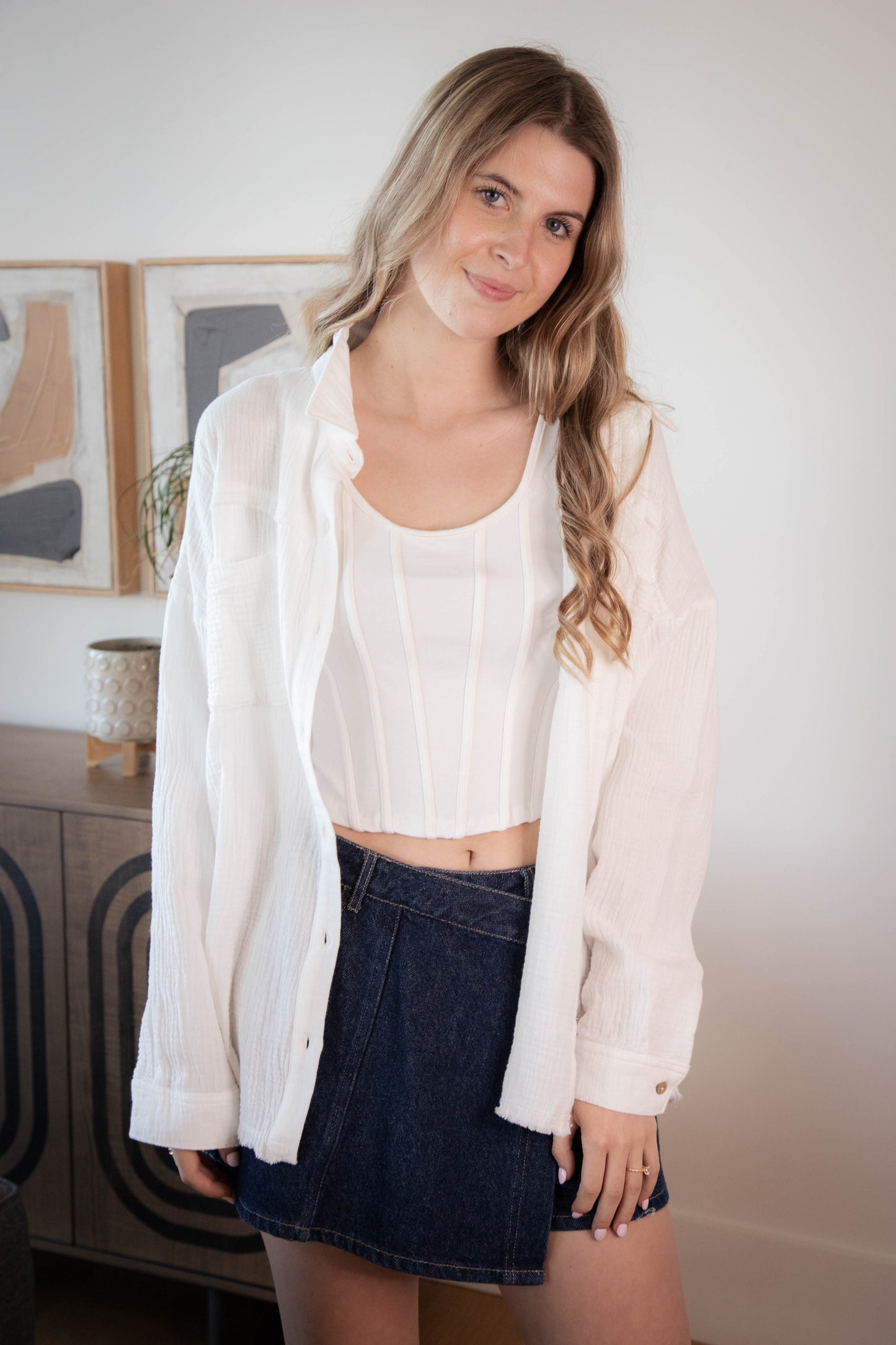  Kaila Line Detail Top, Off White