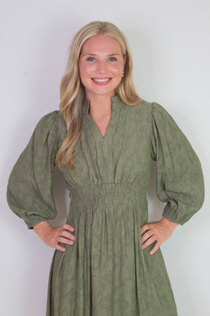  Grace Jacquard Midi Dress, Olive
