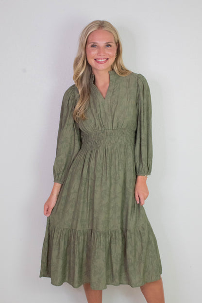  Grace Jacquard Midi Dress, Olive
