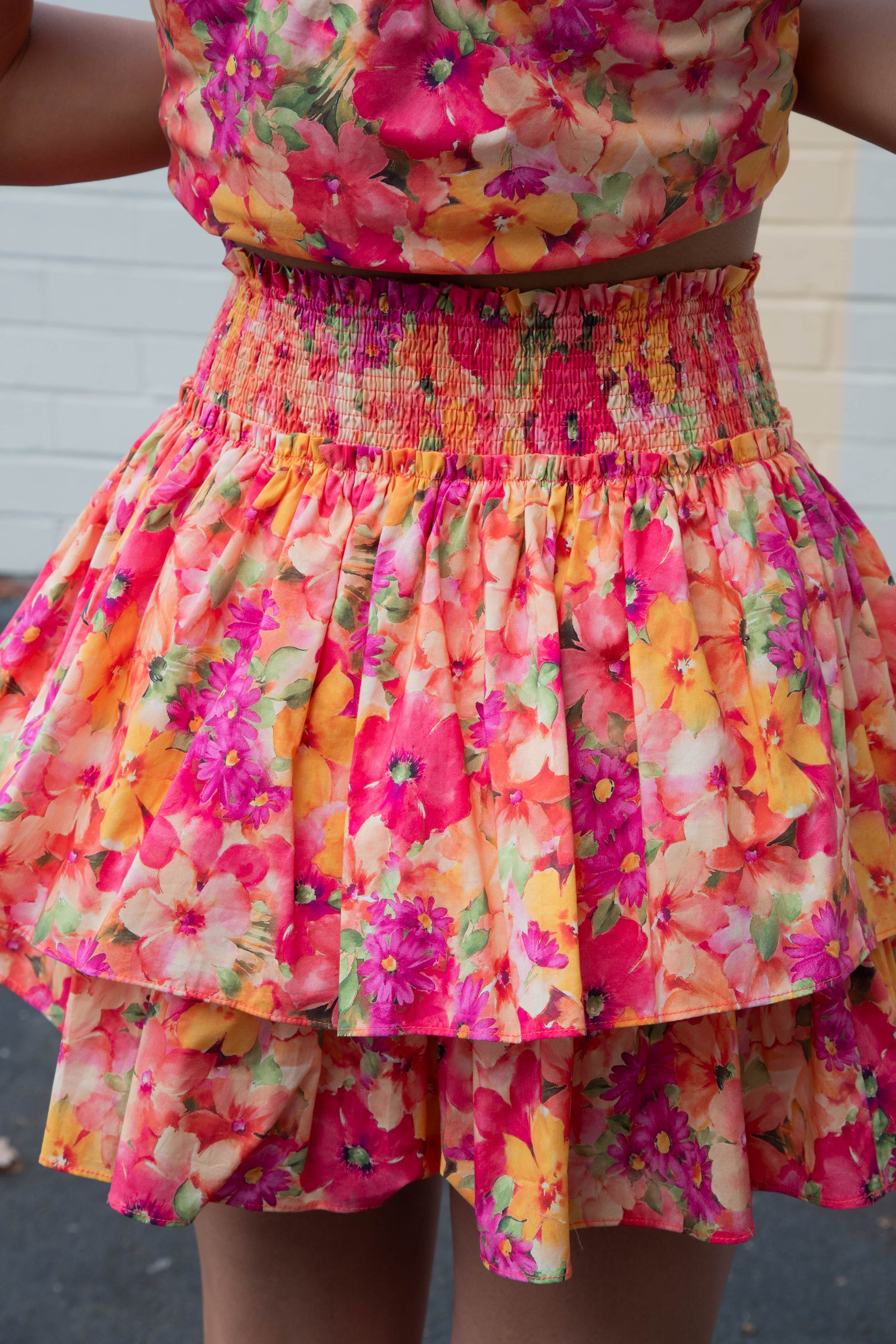  Lilah Ruffle Tiered Skirt, Coral Multi