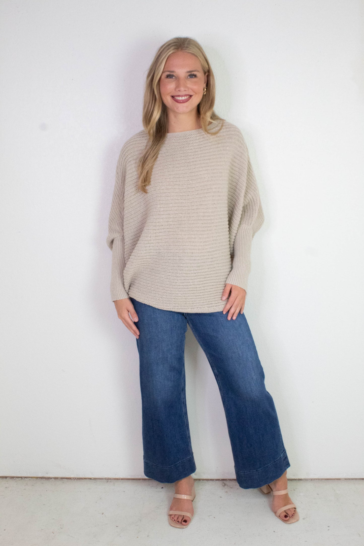  Lily Batwing Boat Neck Sweater, Light Taupe