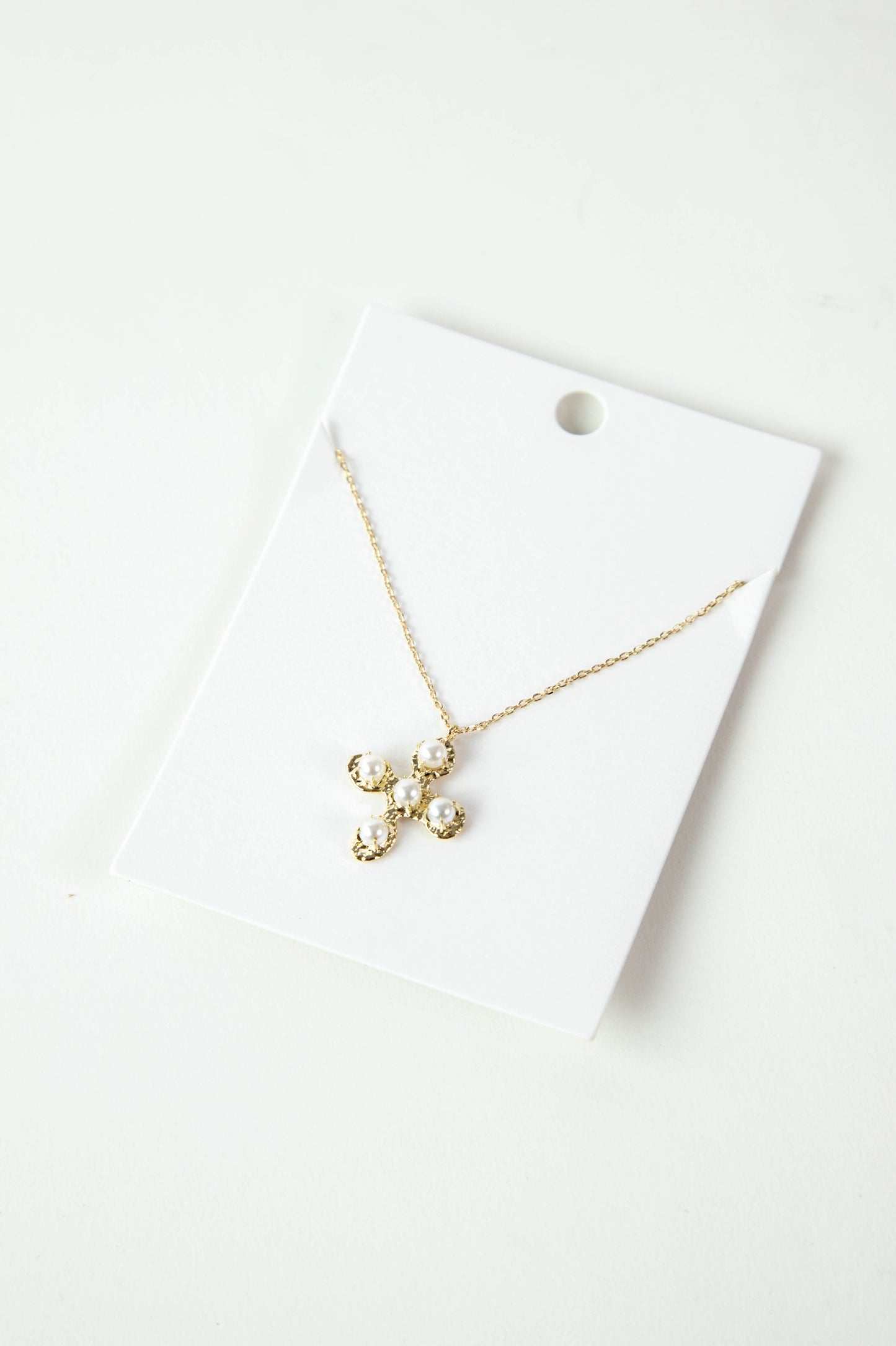  Textured Cross & Pearl Pendant Necklace, Cream/Gold