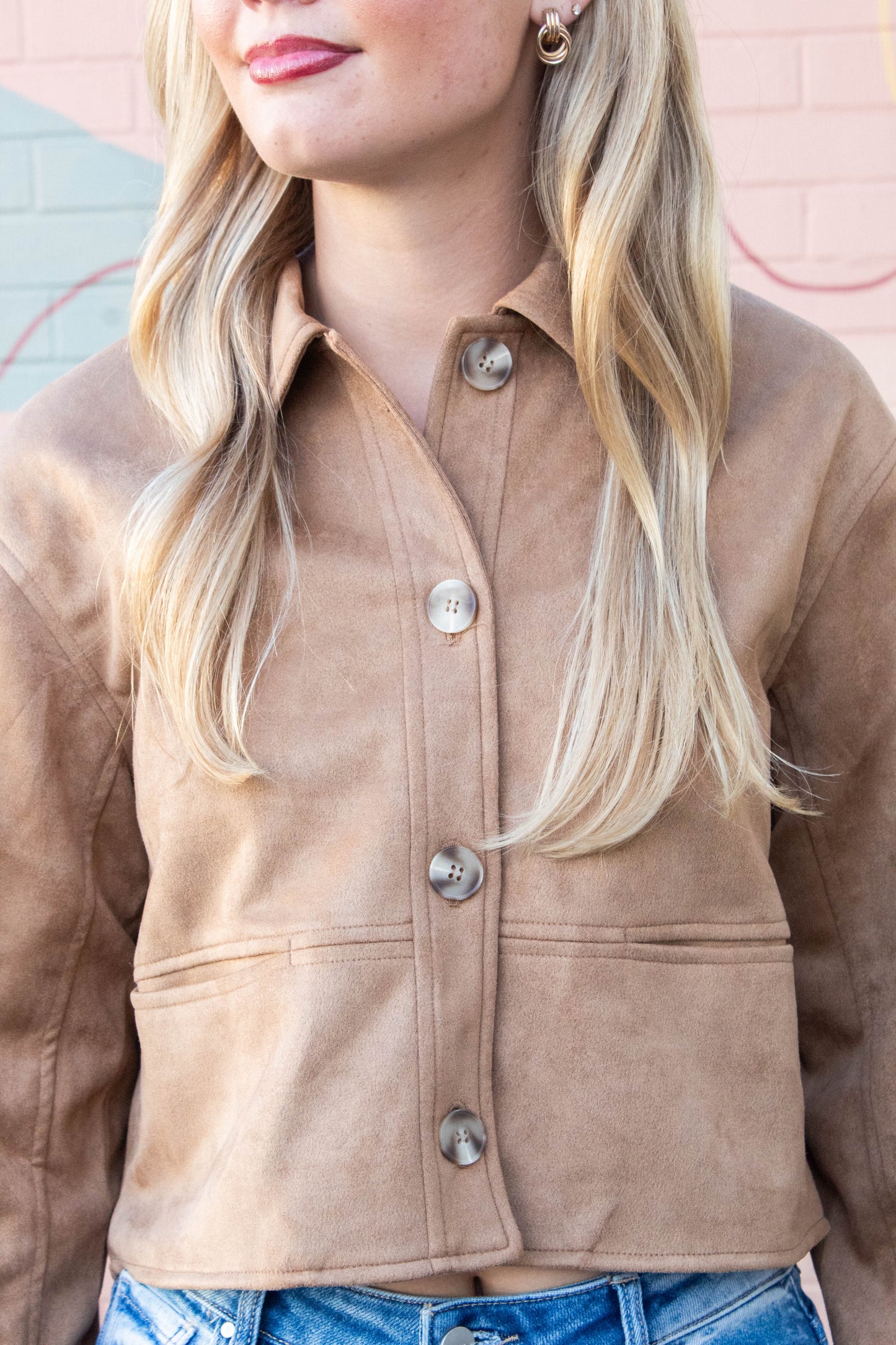  Cleo Suede Collared Jacket, Camel