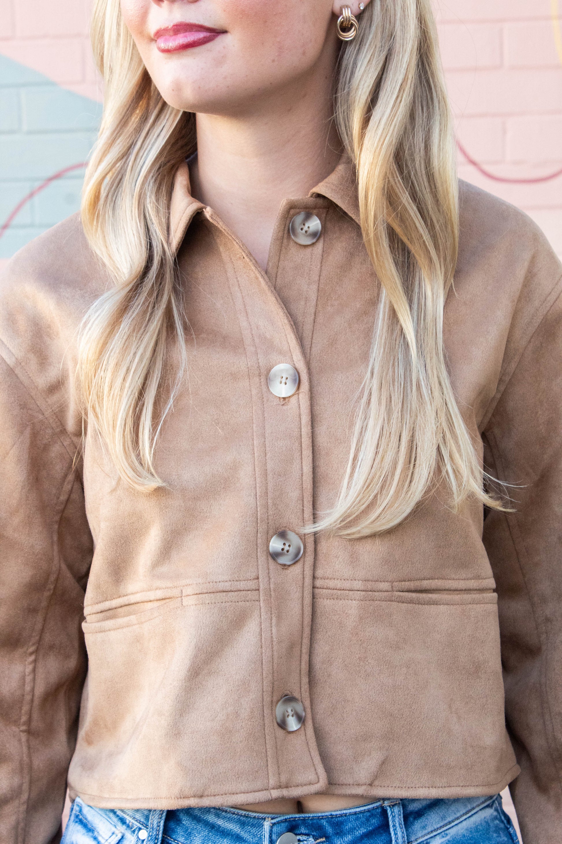  Cleo Suede Collared Jacket, Camel