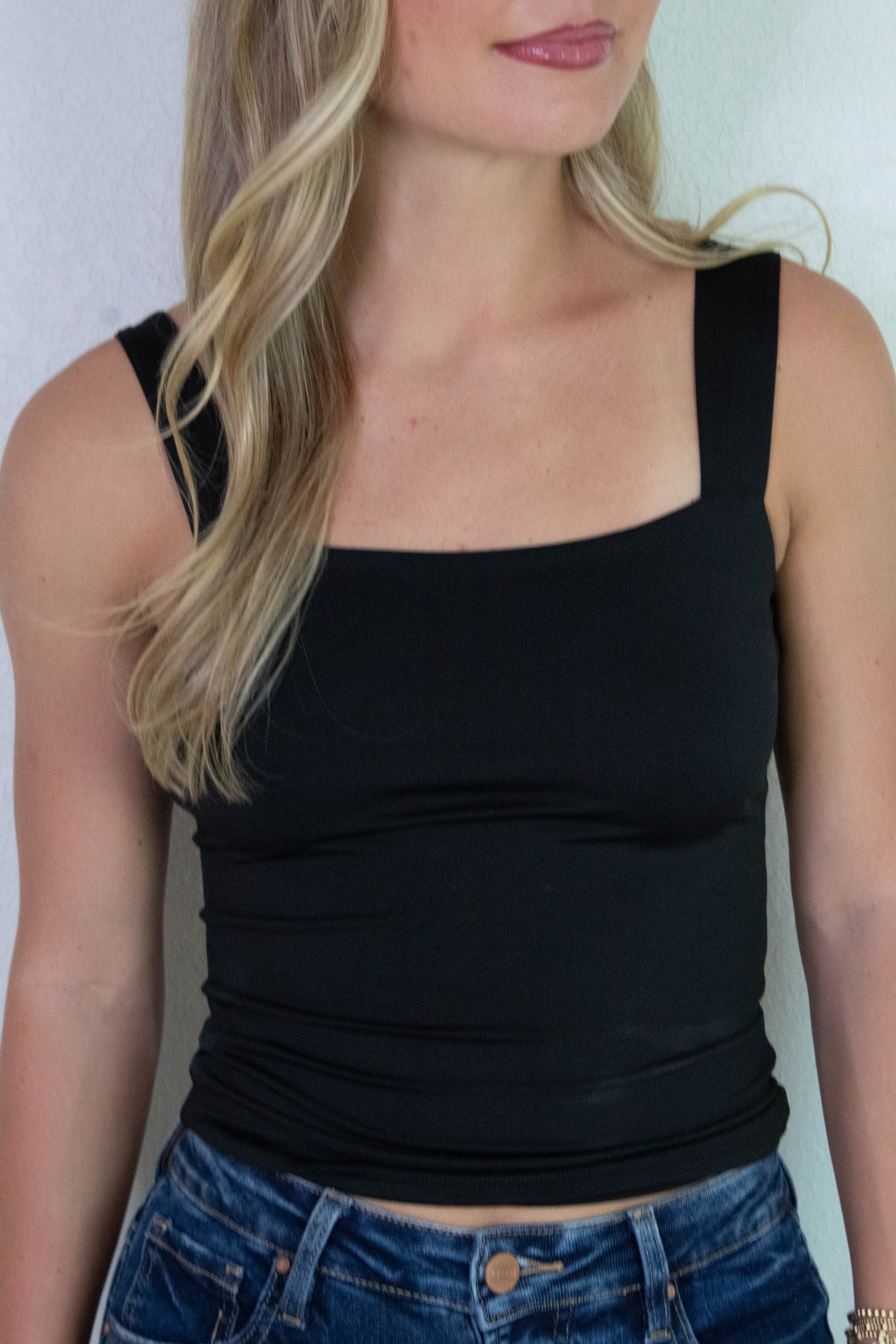  My Shot Square Neck Top, Black