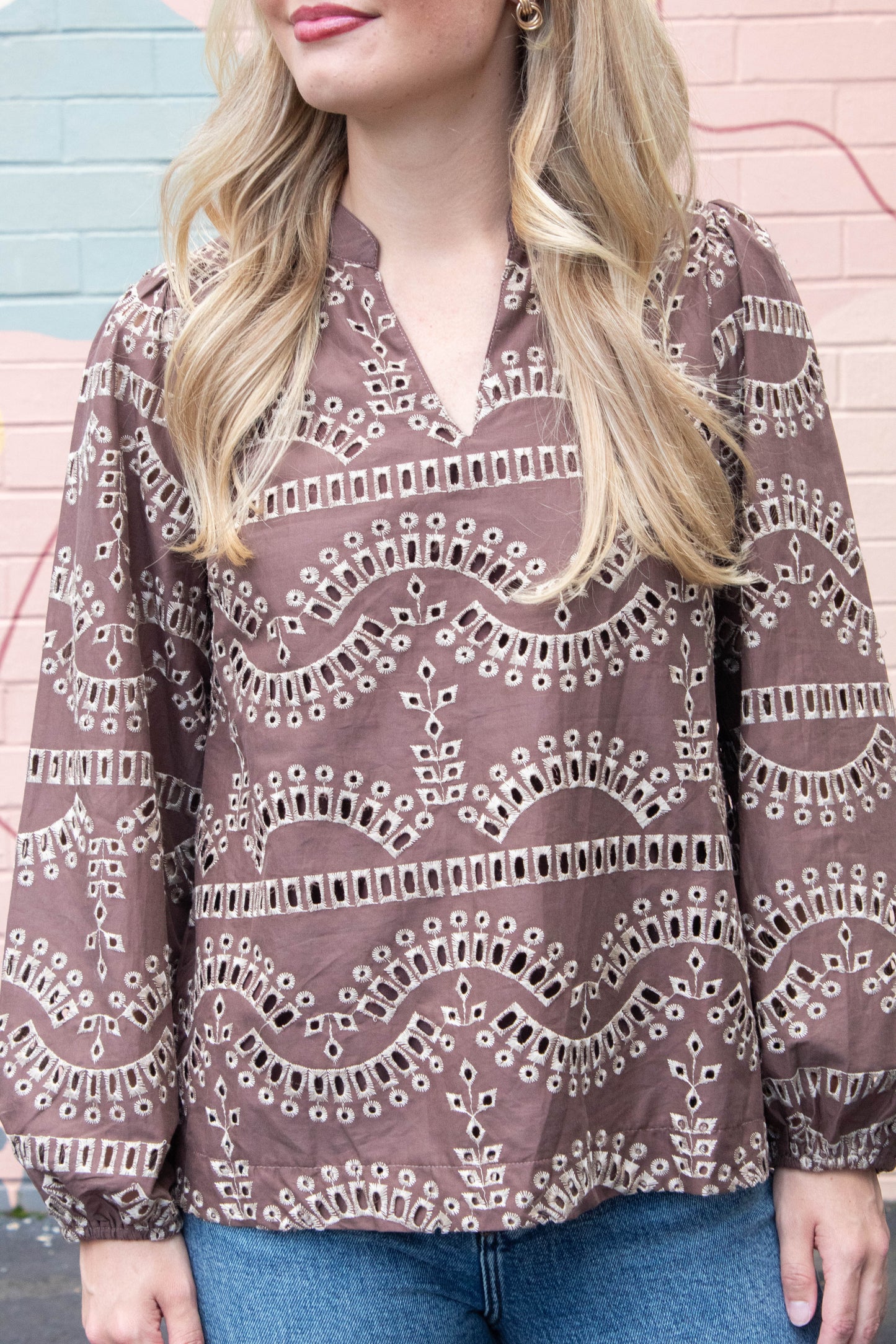  Daphne Eyelet Embroidered Blouse, Mocha