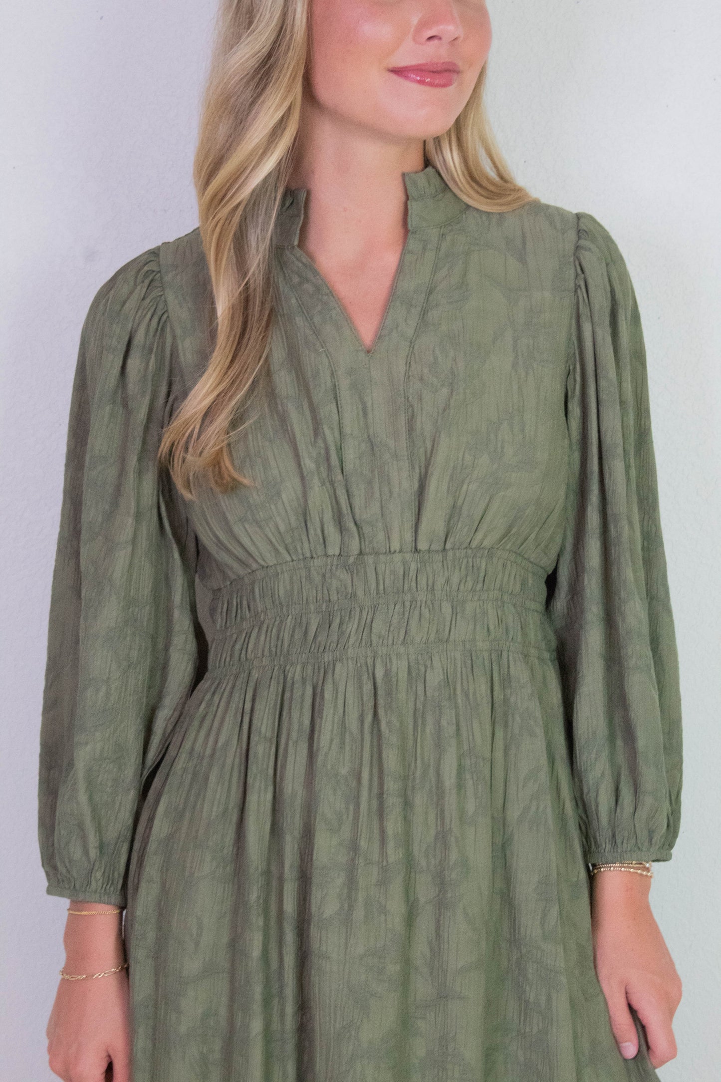  Grace Jacquard Midi Dress, Olive