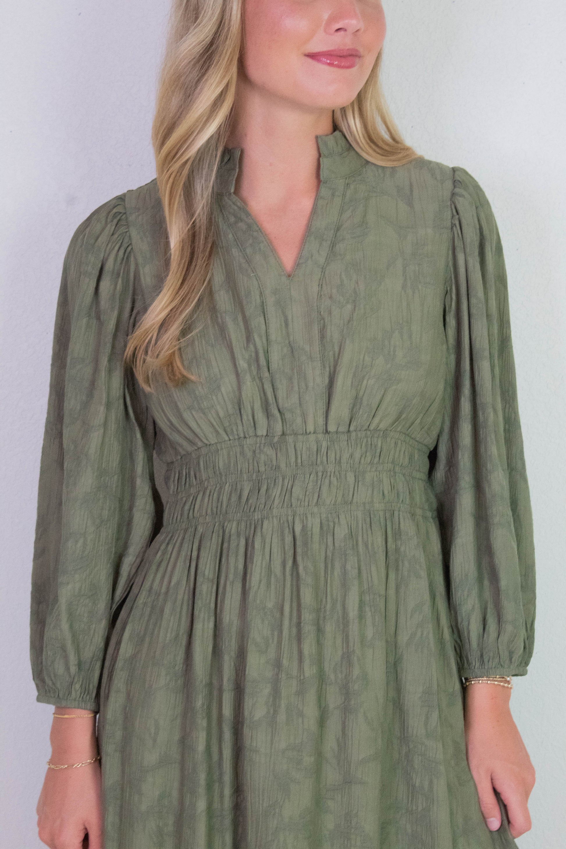  Grace Jacquard Midi Dress, Olive