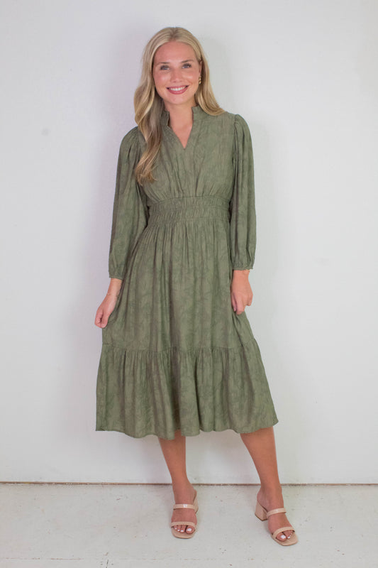  Grace Jacquard Midi Dress, Olive