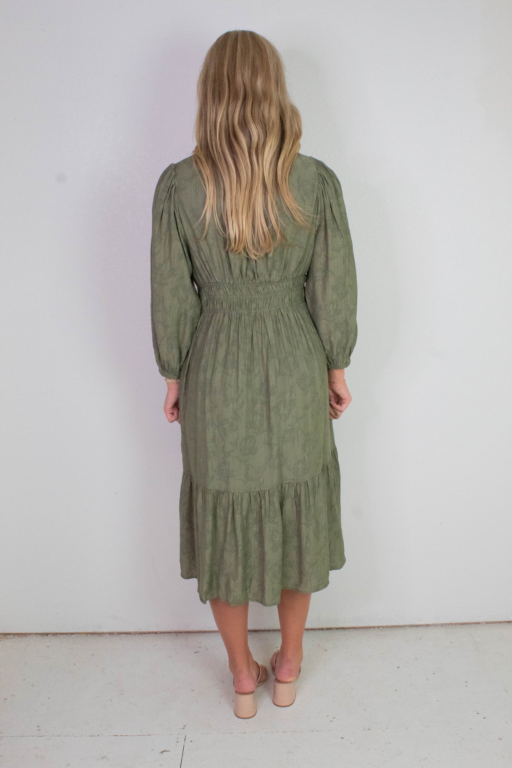  Grace Jacquard Midi Dress, Olive