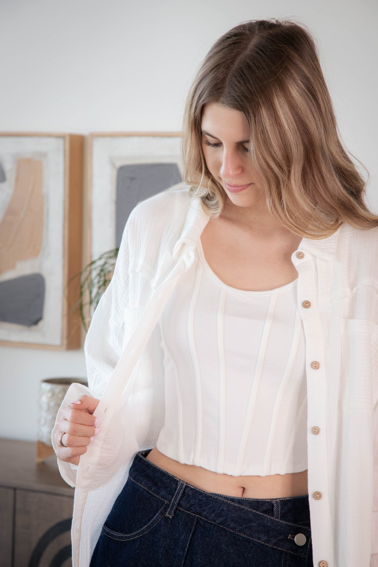  Kaila Line Detail Top, Off White