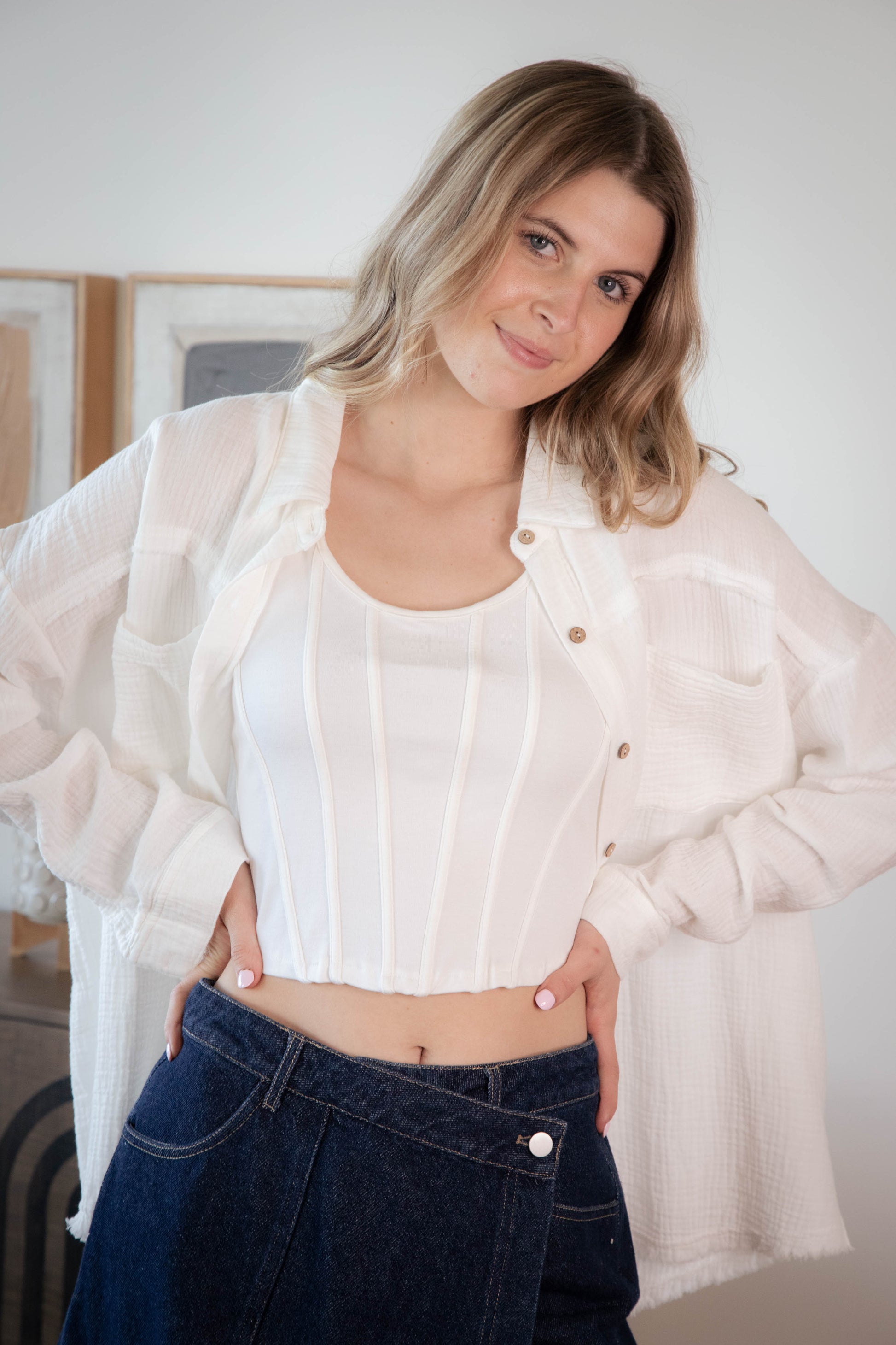  Kaila Line Detail Top, Off White