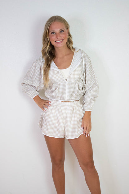  Marin Lightweight Gingham Print Jacket, Beige Gingham