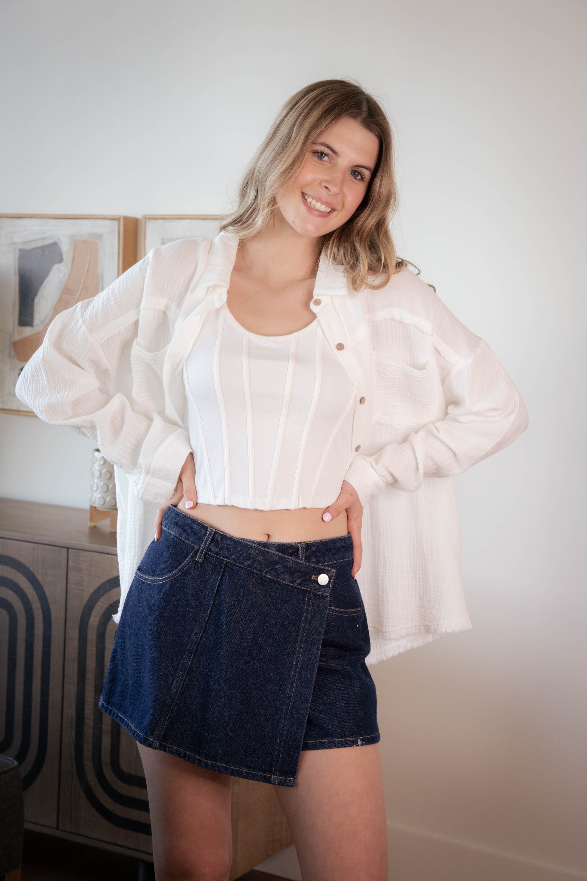  Kaila Line Detail Top, Off White