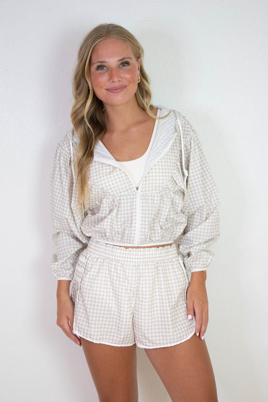  Marin Lightweight Gingham Print Jacket, Beige Gingham