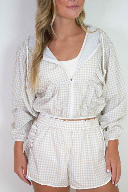  Marin Lightweight Gingham Print Jacket, Beige Gingham