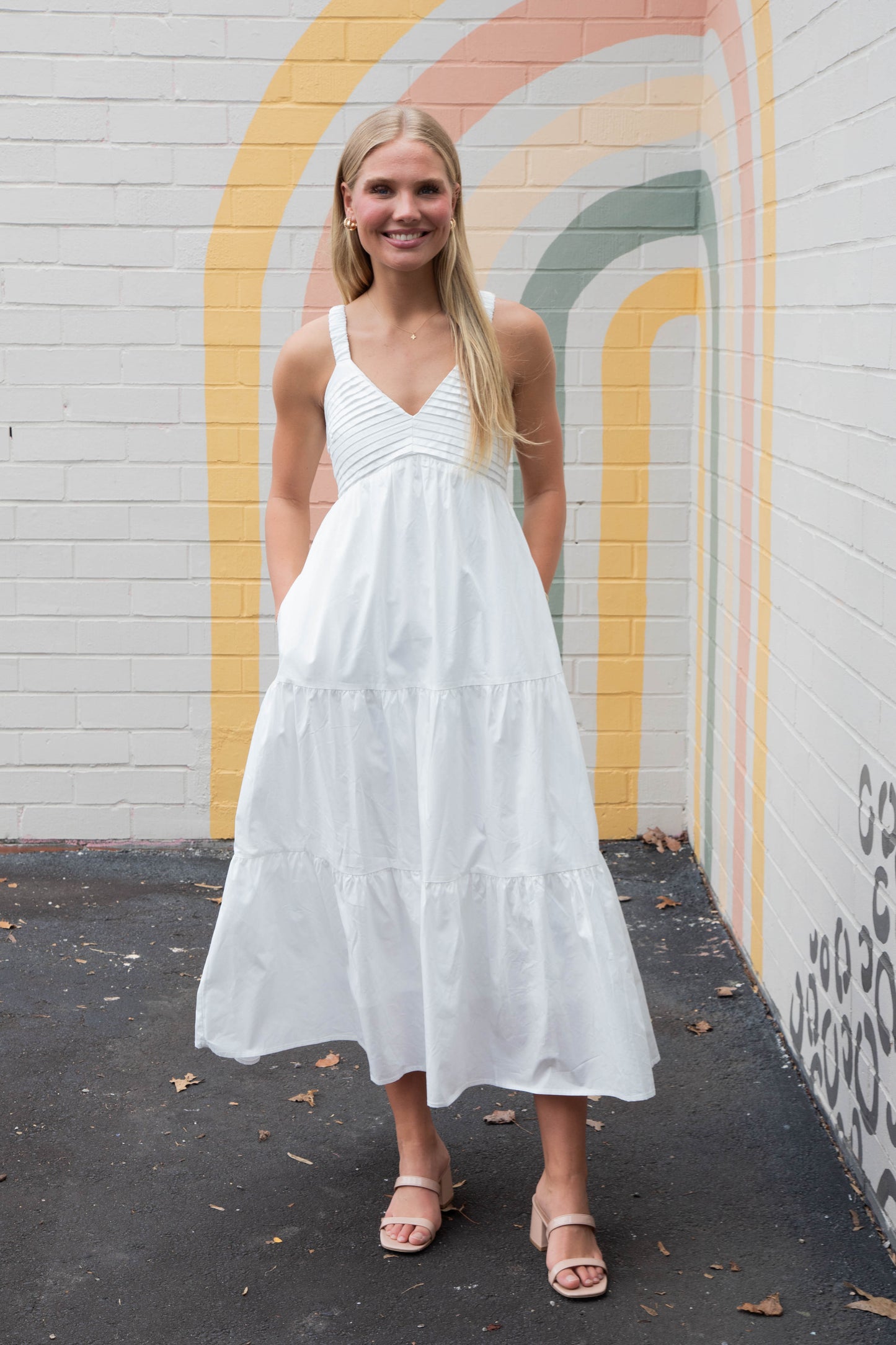 Lena Pintuck Detail Maxi Dress, Off White