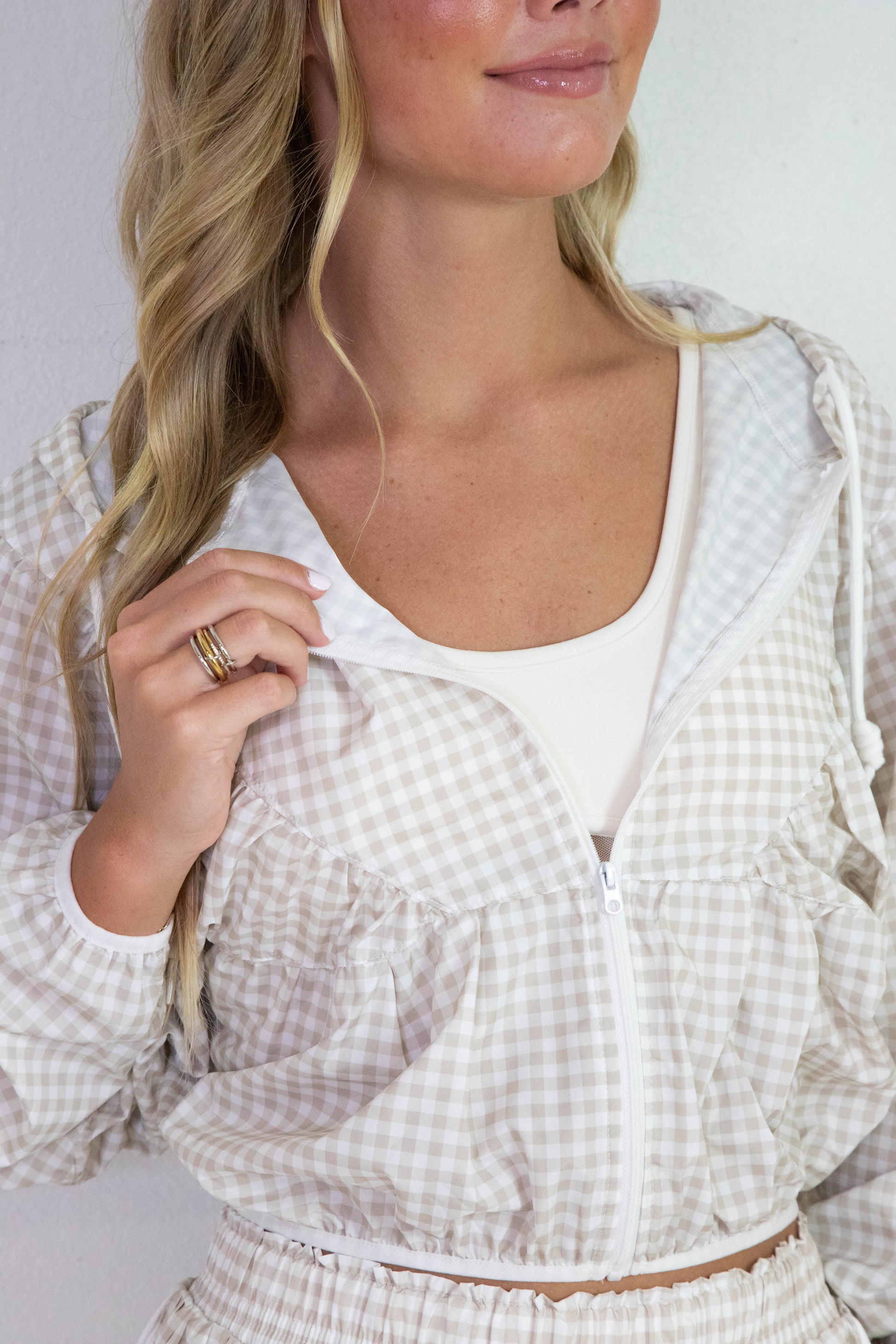  Marin Lightweight Gingham Print Jacket, Beige Gingham