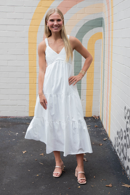  Lena Pintuck Detail Maxi Dress, Off White