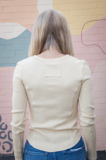  Opal Waffle Knit Snap Button Top, Yellow