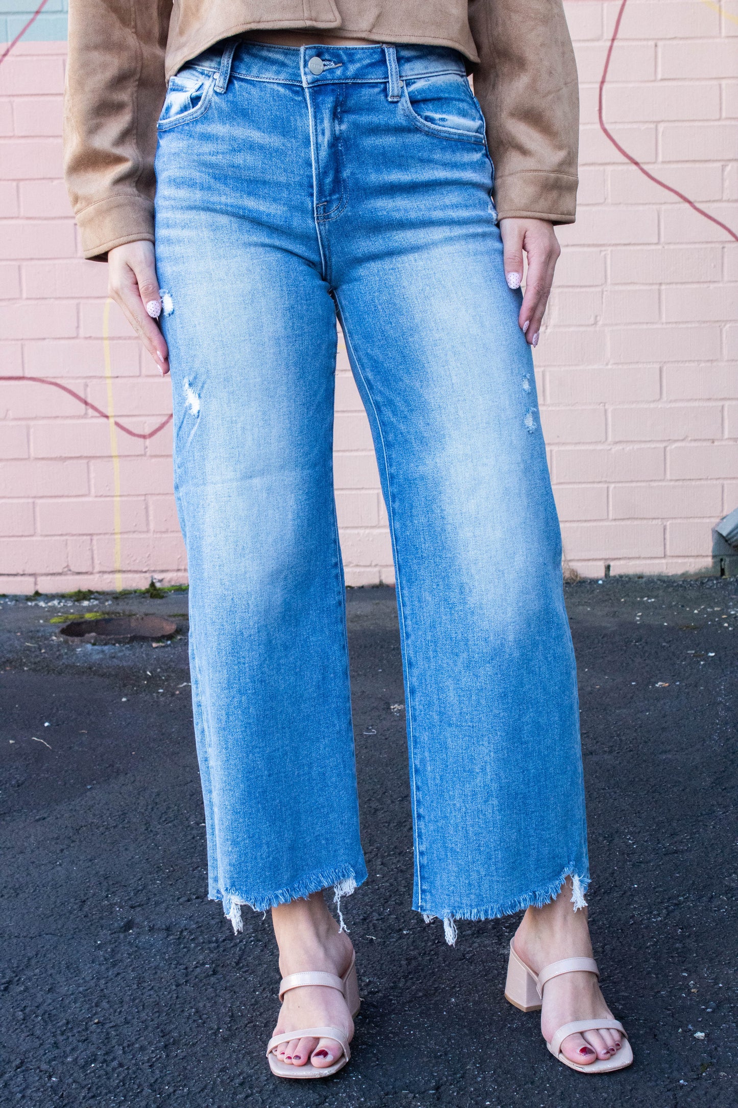  Charlotte High Rise Lightly Distressed Jeans, Medium