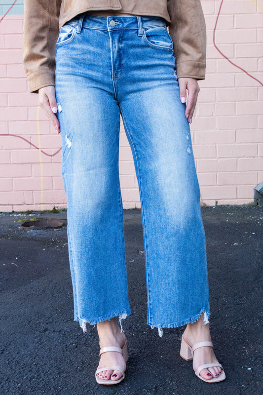  Charlotte High Rise Lightly Distressed Jeans, Medium
