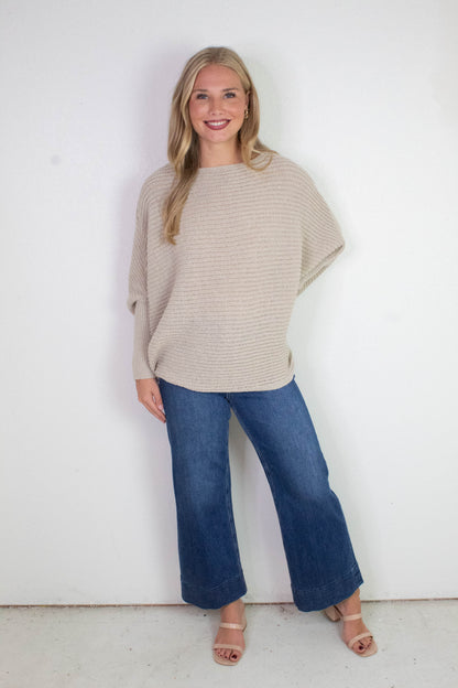  Lily Batwing Boat Neck Sweater, Light Taupe