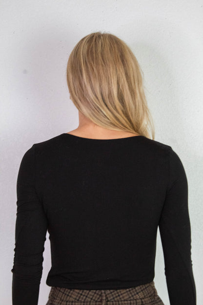  Della Layered Round Neck Top, Black
